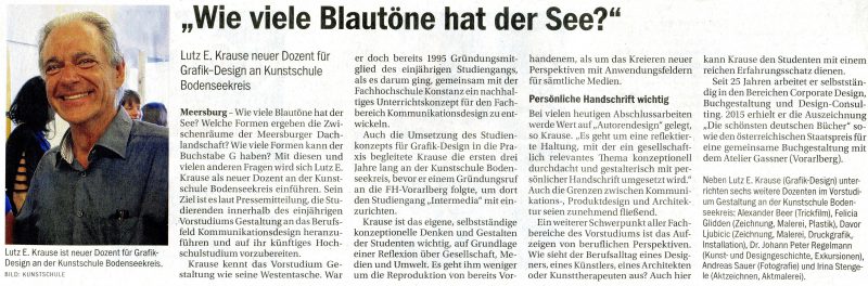 Herzlich willkommen im Vorstudium Gestaltung, lieber Lutz! Südkurier vom 17. August 2016